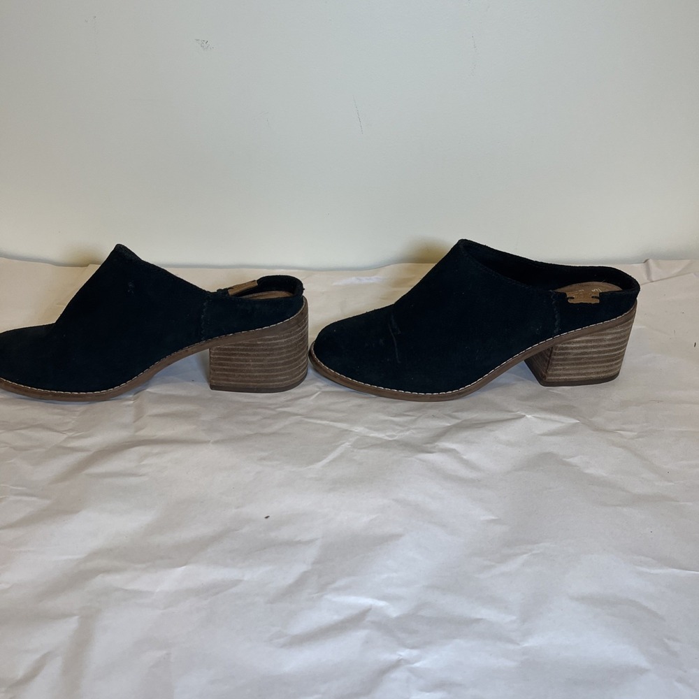 TOM'S Womens LEILA Black Suede Block Heel Mule Clog Slip On Shoes Size 7.5 W EUC - Picture 6 of 10